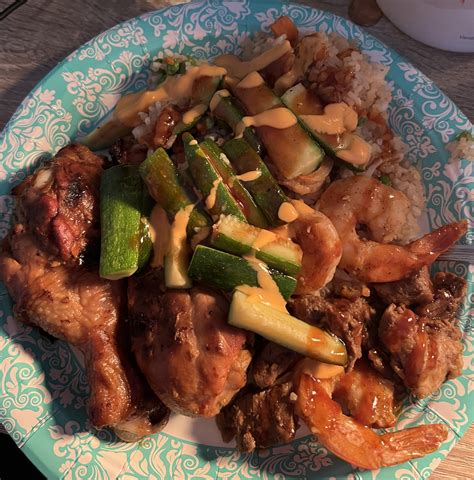 Grilled Chicken Fried Rice Shrimp Steak And Zucchini R Fanumtroupe