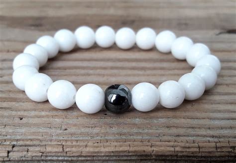 White Agate Bracelet For Women Agate Healing Bracelet Hematite Etsy