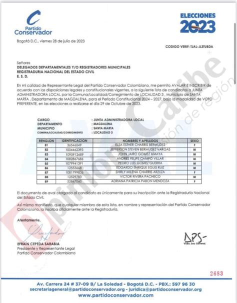 Partido Conservador presentó su lista de candidatos a las JAL