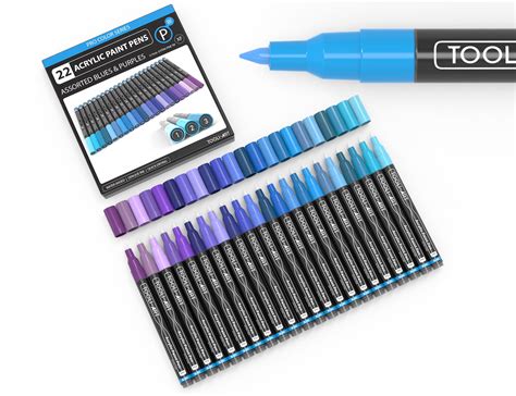 Tooli Art Acrylic Paint Pens Blue And Purple Pro Color Series Set With