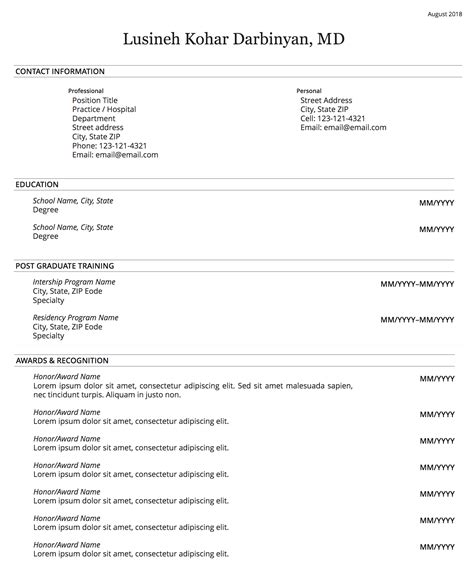 Physician Curriculum Vitae Template Prntbl Concejomunicipaldechinu Gov Co