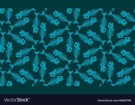 Seamless Pattern With Fish Skeletons Endless Vector Image