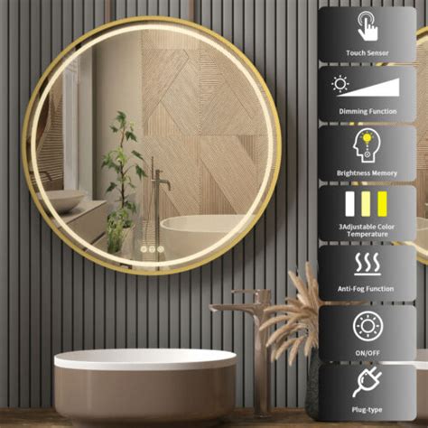 Chic Round Led Illuminated Bathroom Mirror Demister Hanging Salon