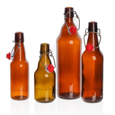 330ml 500ml Amber Transparent Glass Beer Bottle With Crown Caps Swing