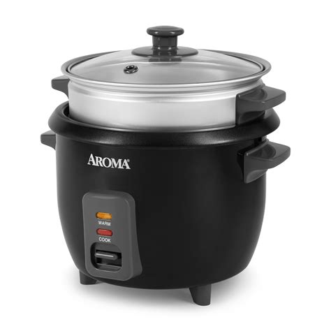 Aroma Rice Cooker 3 Cup Uncooked 6 Cup Cooked Steamer Small Rice Cooker 15 Qt Black