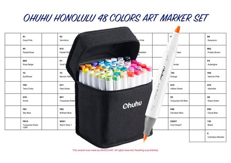 Ohuhu Honolulu Colors Art Marker Set Swatch Template Diy Single Page