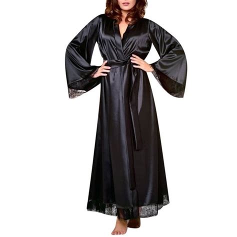 Femmes Sexy Longue Soie Kimono Robe De Chambre Peignoir De Bain Babydoll Lingerie Chemise De
