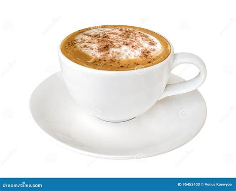 Hot Coffee Cappuccino In Ceramic Cup Isolated On White Background Path