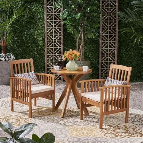 Noble House Casa In Teak Brown Piece Wood Round Outdoor Bistro