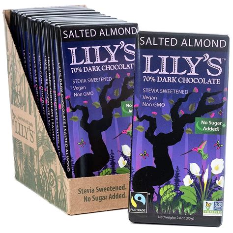 Salted Almond Dark Chocolate Bar By Lily S Sweets Pack Of 12 Bars Stevia Sweetened No Added