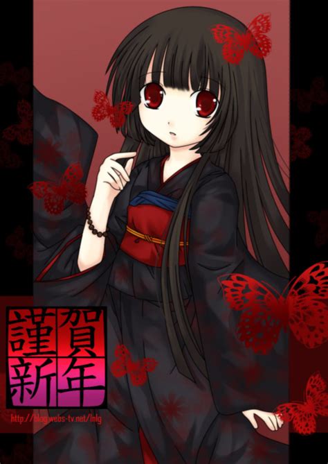 The Big Imageboard Tbib Black Hair Enma Ai Japanese Clothes Jigoku Shoujo Kimono Red Eyes