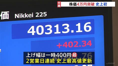 【日経平均株価】午前終値は4万226円 一時400円値上がりで2営業日連続で史上最高値更新 “aiブーム”動向に注目 ライブドアニュース