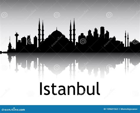 Panoramic Silhouette Skyline Of Istanbul Turkey Stock Vector