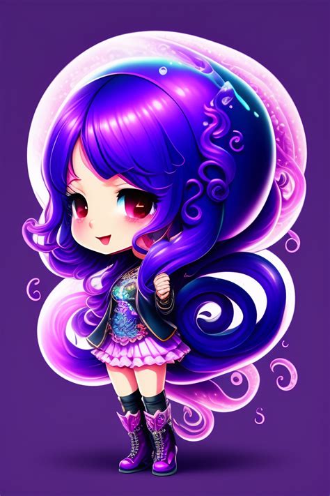 Lexica Graffiti Style Chibi Character Girl Purple Hair Octopus Tentacles Underwater Tsunami