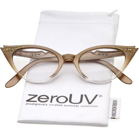 Zerouv Female Womens Retro Rhinestone Embellished Clear Lens Cat Eye