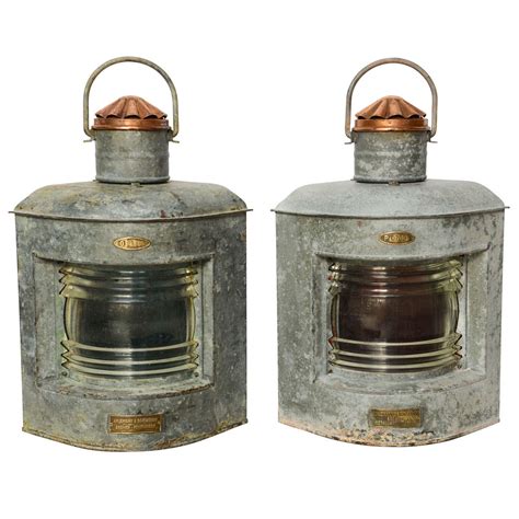 Pair Of Antique Galvanized Ships Lanterns At 1stdibs