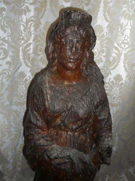 Ancienne Statue Religieuse Sainte Catherine Alexandrie Bois Xviii