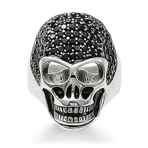 Bague tête de mort avec pavé argenté noir Thomas Sabo La Redoute