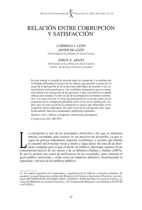 Pdf Relacion Entre Corrupcion Y Satisfaccion