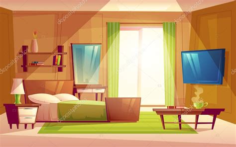 Animated Living Room Vector Cartoon Interior Cozy Modern Bedroom