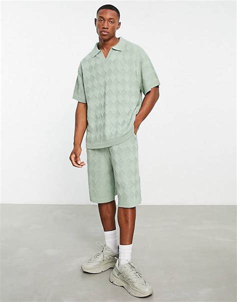 Topman Gebreide Co Ord Set Van Jacquard In Saliegroen Asos