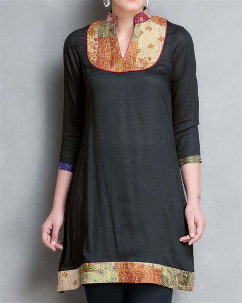 Black Kantha Yoke Patch Tunic By Simply Kitsch The Secret Label