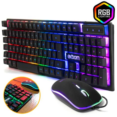 Kit Teclado e Mouse Gamer Semimecânico ABNT2 Led RBG Luz Colorida 2400