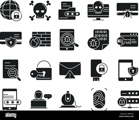 Cyber Security And Information Or Network Protection Icons Set Line