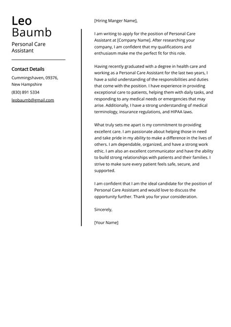 Personal Care Assistant Cover Letter Examples Template Tips