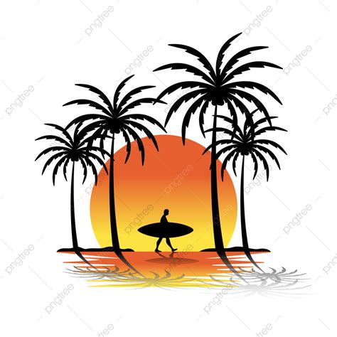 Sunset Palm Tree Silhouette PNG Transparent Palm Tree Vector With