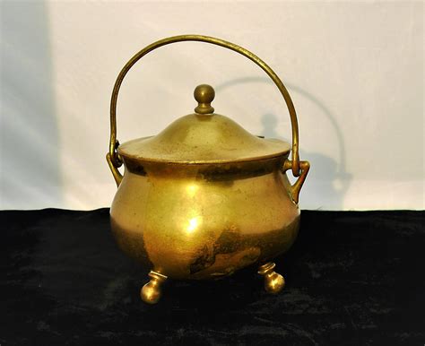 Vintage Brass Cauldron Solid Brass Pot With Lid Heavy Weight