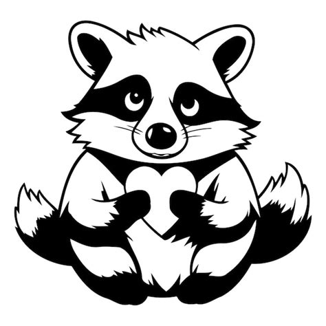 Premium Vector Raccoon Holding A Red Heart Vector Illustration On