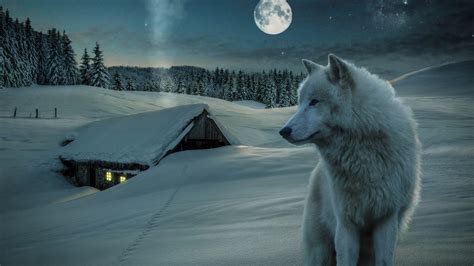 Animal Wolf Moon Hut 4K HD Wallpapers | HD Wallpapers | ID #32504