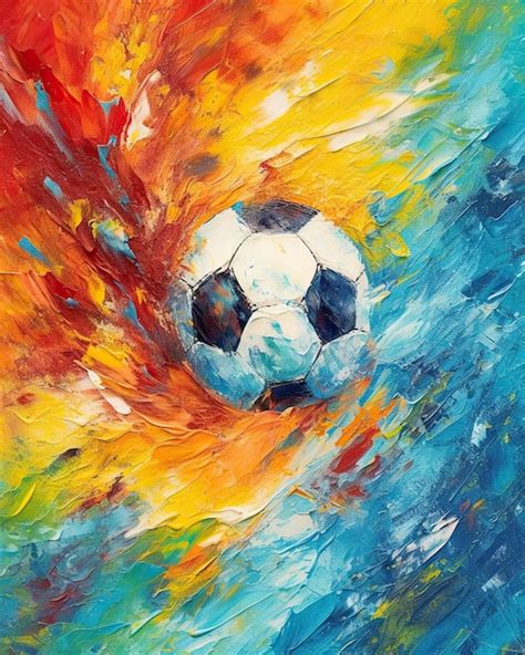 Premium Ai Image A Painting Of A Soccer Ball With A Blue And White