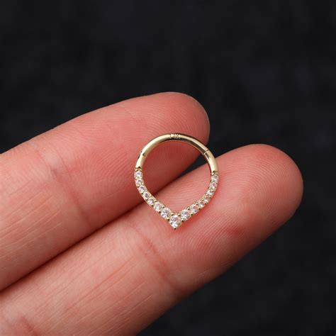 14K Solid Gold 16G CZ Teardrop Septum Ring Daith Earring With Etsy