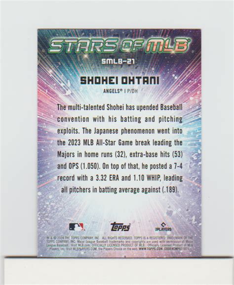 Shohei Ohtani Topps Stars Of Mlb Insert Card Smlb La Angels