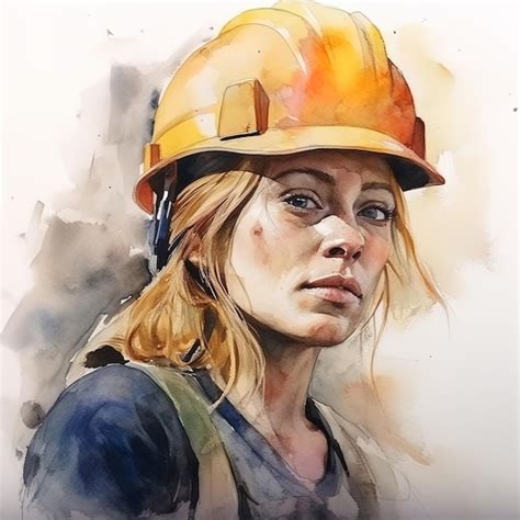 Premium Photo A Drawing Of A Woman Wearing A Helmet With A Yellow