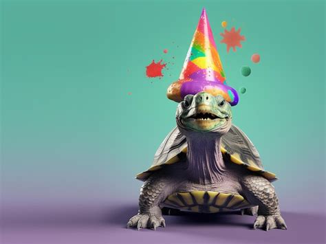 Premium Ai Image A Turtle Wearing A Party Hat Is Wearing A Party Hat