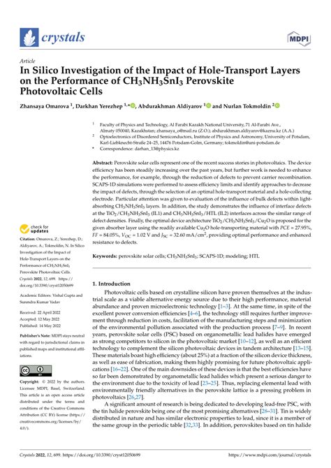 PDF In Silico Investigation Of The Impact Of Hole Transport Layers On