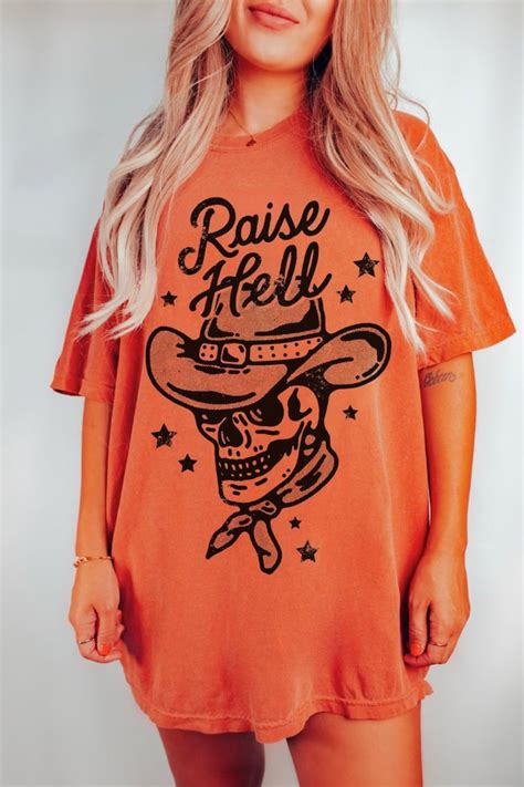 Raise Hell Shirt Comfort Colors® Vintage Skeleton Cowboy Western Graphic Tee Oversized Country