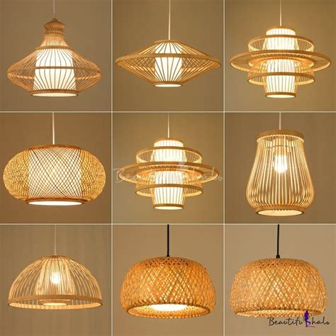 Handwoven Bamboo Suspension Light Chinese Style Light Wood Hanging