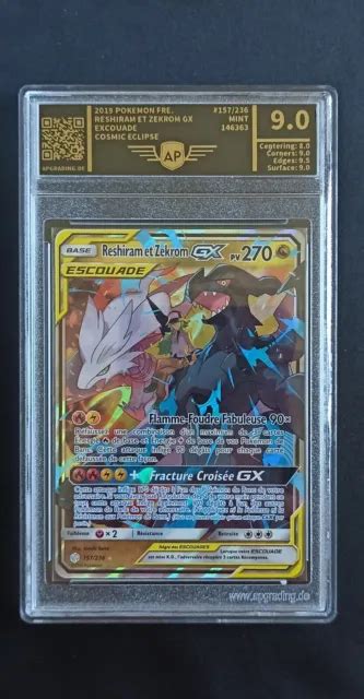 CARTE POKÉMON RESHIRAM et Zekrom GX 157 236 Gradé APGRADING DE 9 0