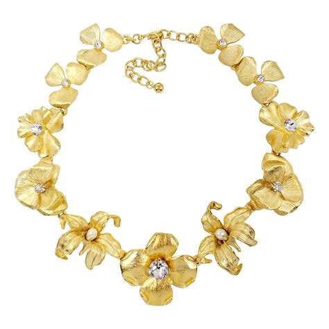 Kjl Kenneth Jay Lane Flower Necklace Yellow White Enamel Faux Pearl And