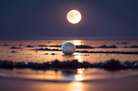 Premium Photo | A full moon is seen behind a golf ball on the beach.