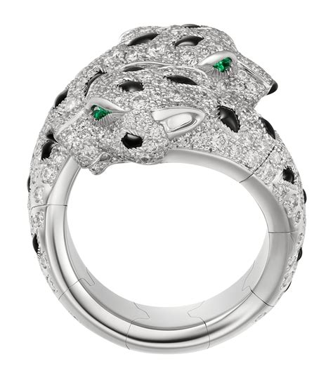 Cartier White Gold Diamond Emerald And Onyx Panthère De Cartier Ring