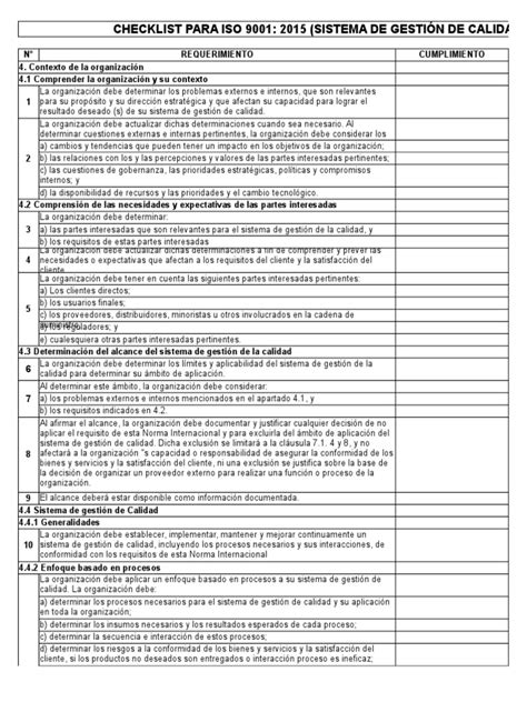 Checklist Completa Para La Implementación Del Sistema De Gestión De