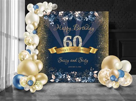 Custom Happy Women 60th Birthday Backdrop Black Yello