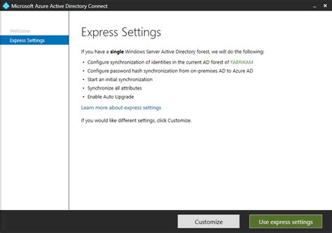 Azure AD Connect introducción al uso de la configuración rápida