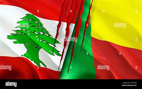 Lebanon And Benin Flags With Scar Concept Waving Flag D Rendering