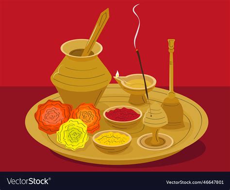 Traditional Decorated Pooja Thali Royalty Free Vector Image